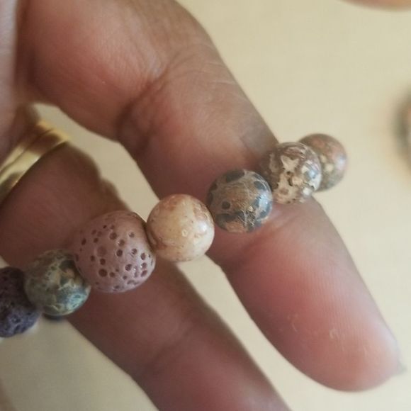 His & Hers Ocean Jasper & Dyed Lava Elastic Bracelets New Custom Made  7" & 8" - Picture 2 of 10